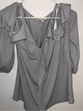 Lucky Brand Powder Sky Blue Ruffle Cold-Shoulder Flowy Blouse